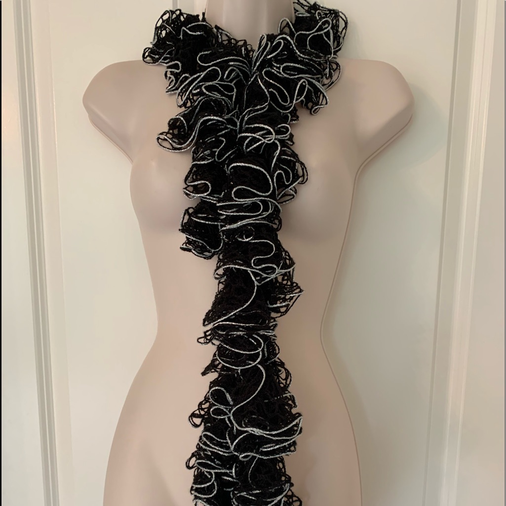 Fancy Black Silver Ruffled Scarf